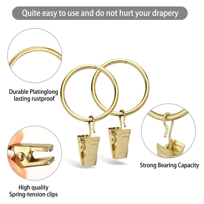 Fivebop 40 Pack Rings Curtain Clips Rustproof Metal Window Drapery Clip Vintage Heavy Duty Eyelet Curtain Rods Hangers Rings with Hooks, 1.25In Inner Diameter (Golden-Non Open) - Image 3